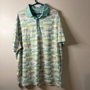 Walter Hagen Mens XXL Golf Polo Shirt Country Club White Green Landscape Print